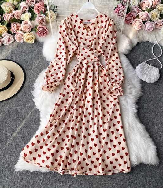 A-Linie V-Ausschnitt Langarmkleid Fashion Drees 653