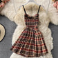 Cute plaid short A line dress  679