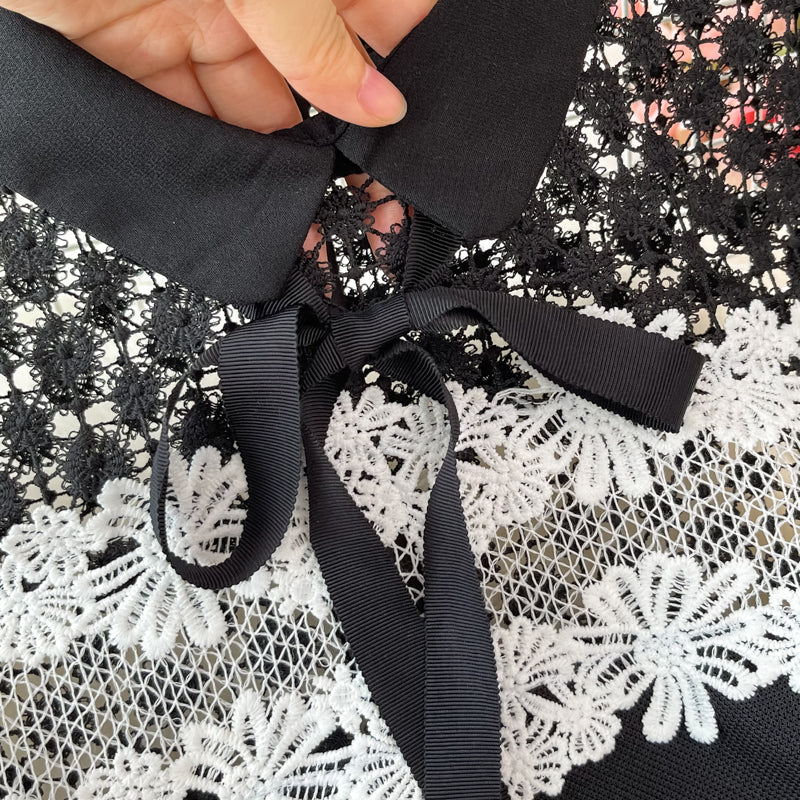 Cute lace short dress black A line dress  606