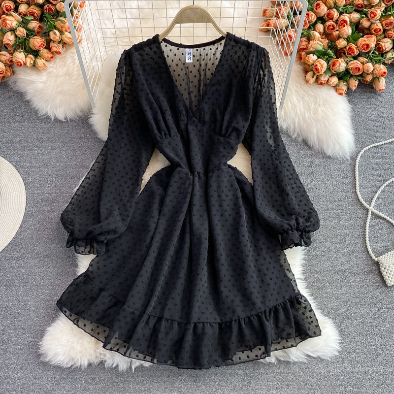 Cute v neck tulle short dress fashion dress  474