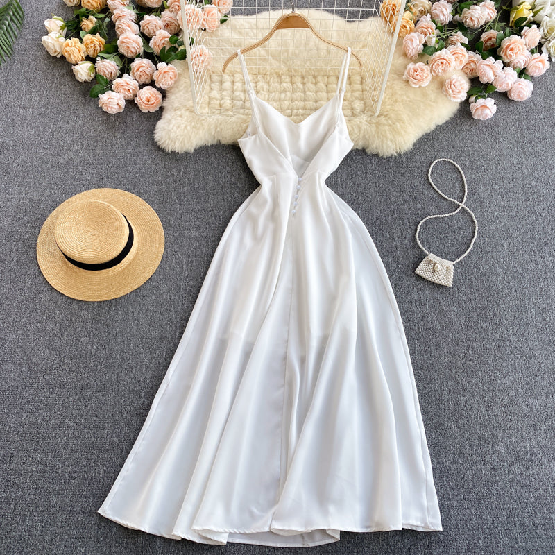 Weißes A-Linien-Kleid mit V-Ausschnitt, modisches Kleid 574