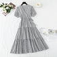 Cute plaid v neckline dress fashion dress  478