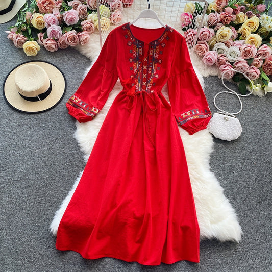 Cute embroidered long sleeve dress  484