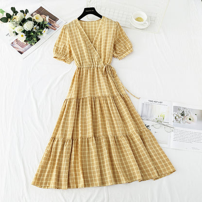 Cute plaid v neckline dress fashion dress  478