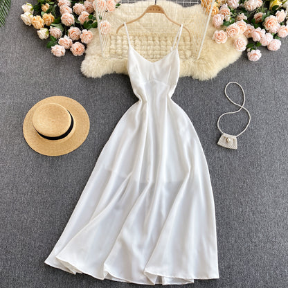 Weißes A-Linien-Kleid mit V-Ausschnitt, modisches Kleid 574