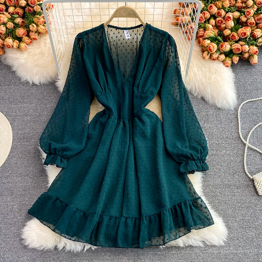 Cute v neck tulle short dress fashion dress  474