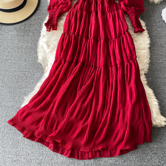 Cute A line v neck long dress fashion dress  456