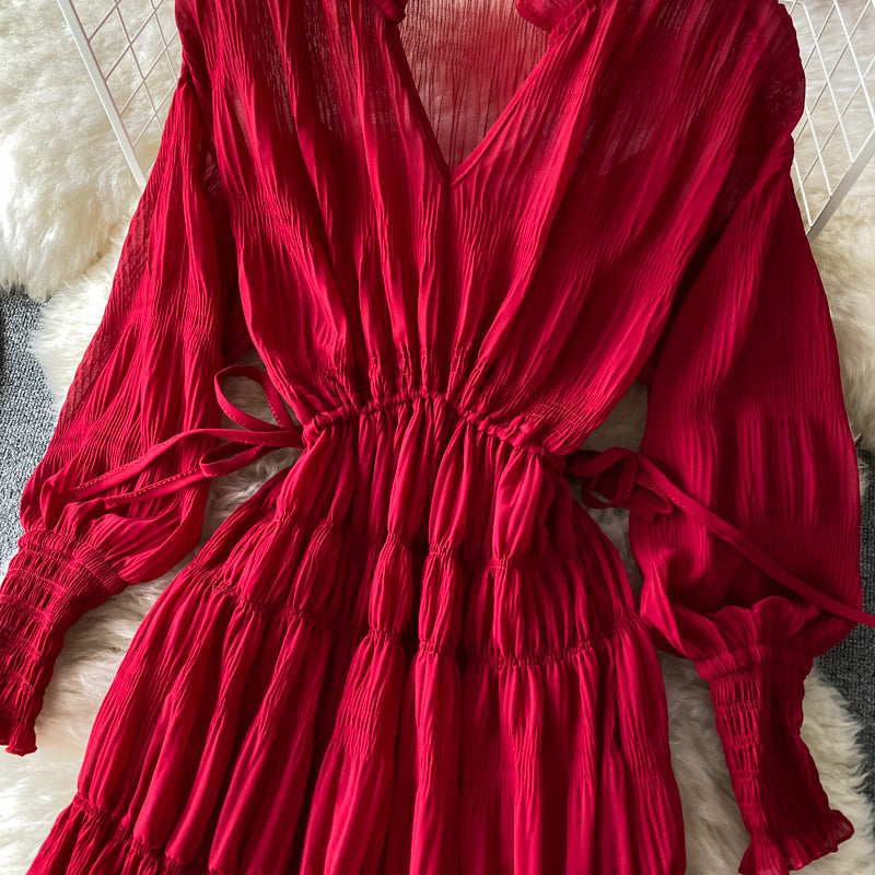 Cute A line v neck long dress fashion dress  456