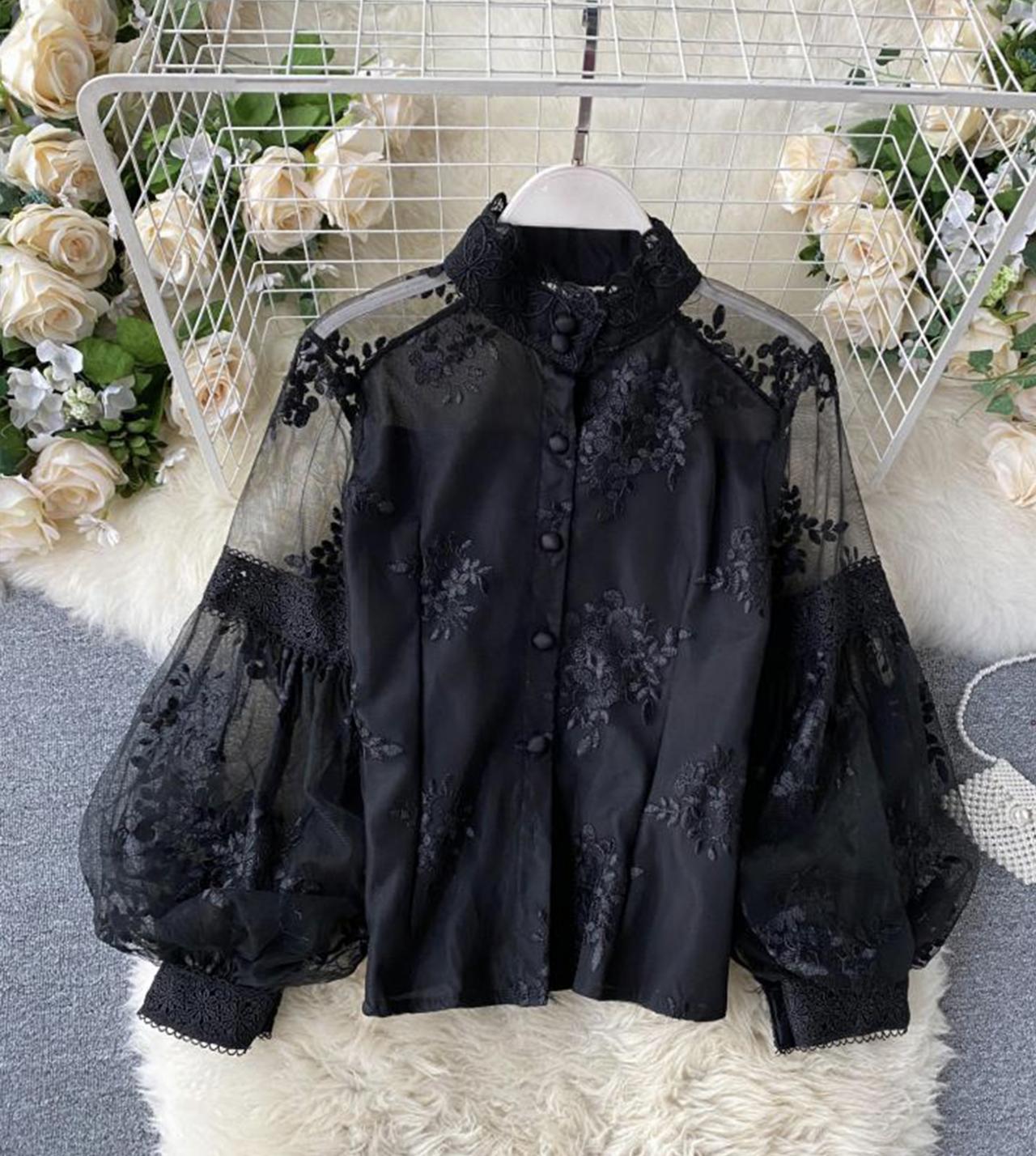 Black Lace Long Sleeve Top