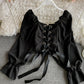 Black/White Cute Long Sleeve lace up-Back Top 335