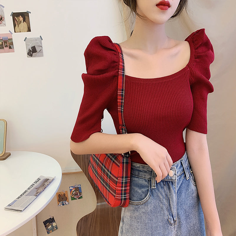 Süßes Rundhals-Stricktop 307