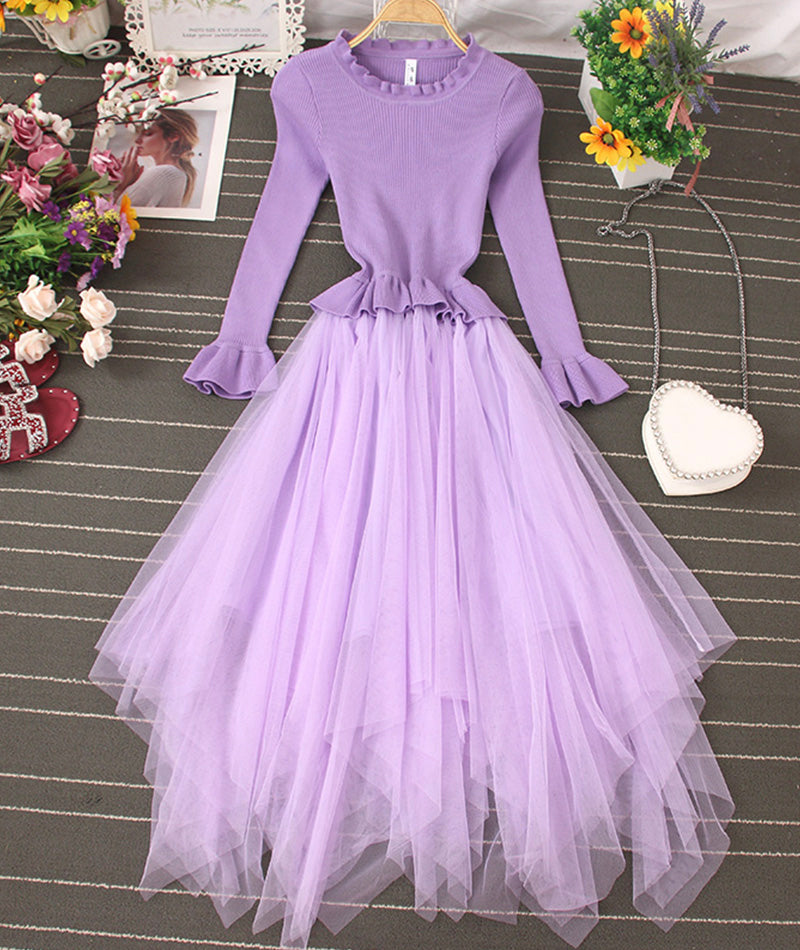 Jolie robe trapèze en tulle tricoté patchwork 204