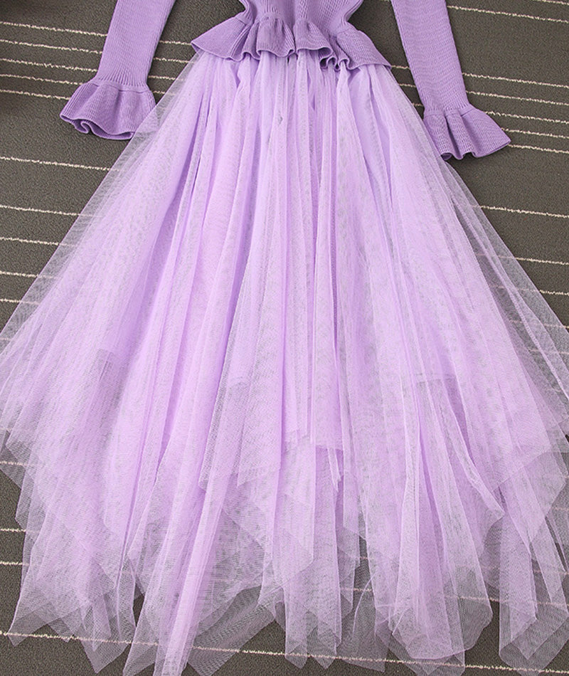 Jolie robe trapèze en tulle tricoté patchwork 204
