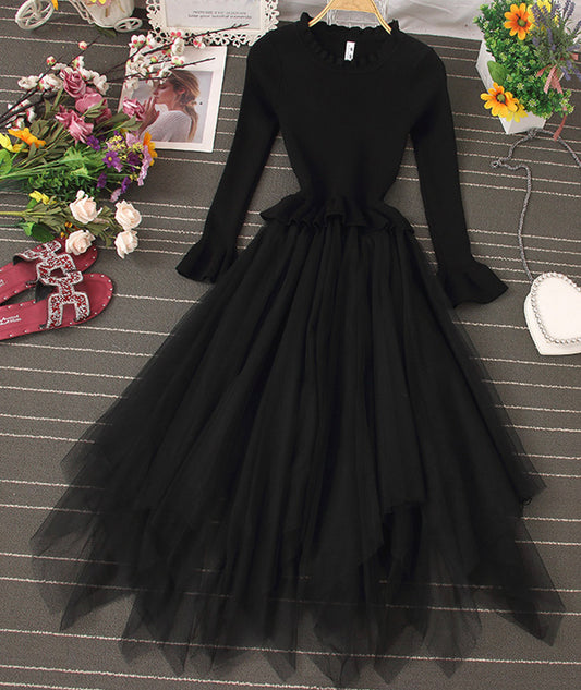 Lovely A line knitted tulle patchwork dress  204