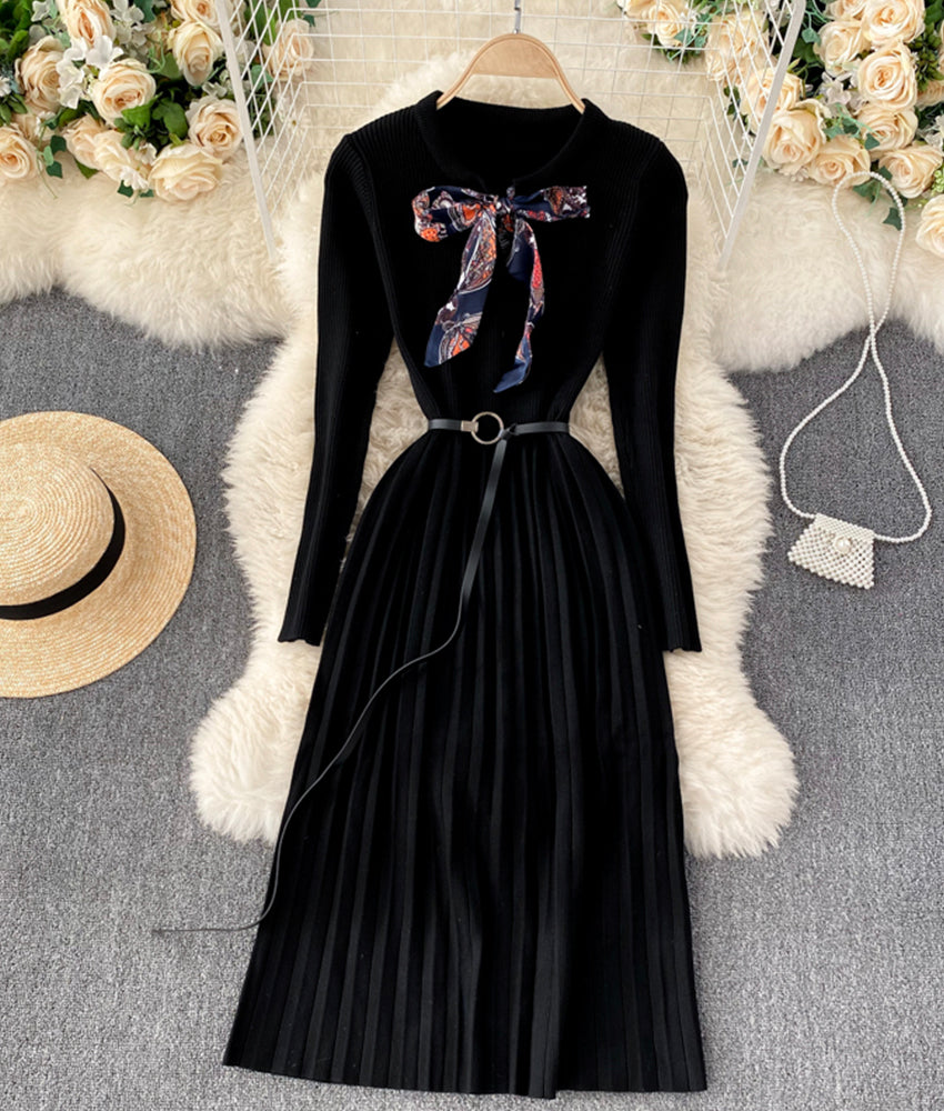 Cute A line long sleeve sweater dress  179