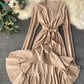 A line v neck long sleeve dress  203
