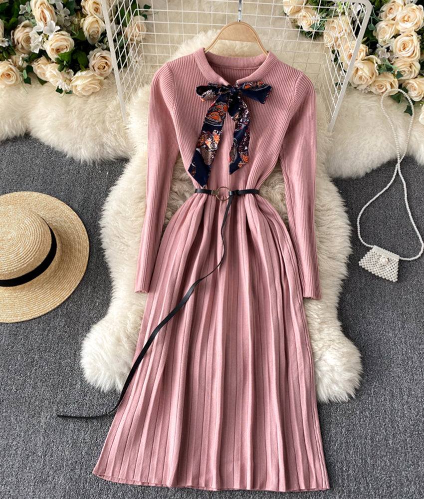 Cute A line long sleeve sweater dress  179