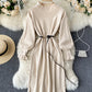 Simple A line long sleeve sweater dress  178