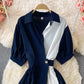 Cute A line color block dress  421
