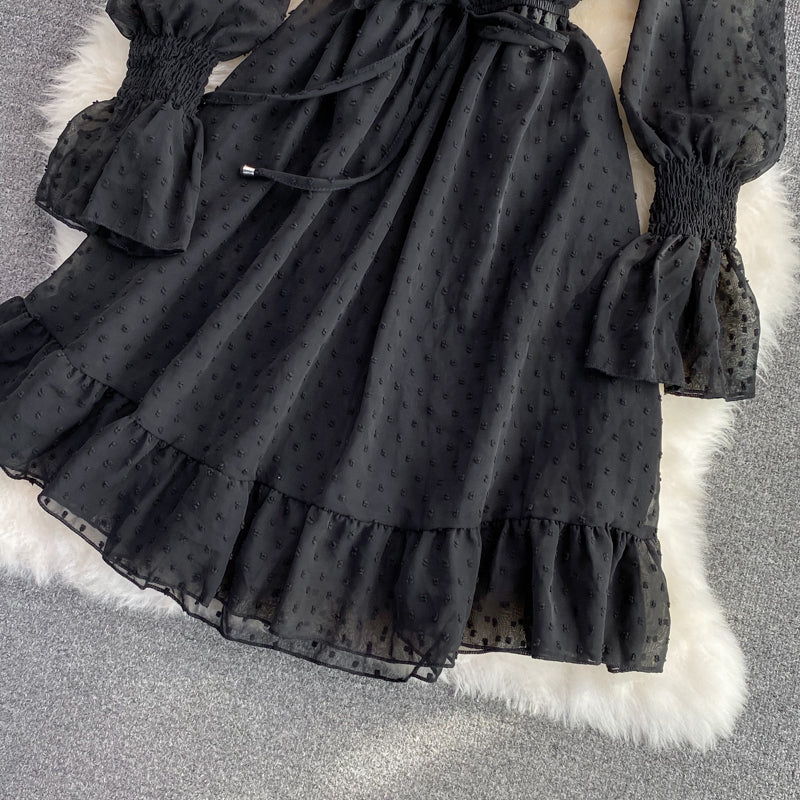 Black tulle long sleeve dress fashion dress  441