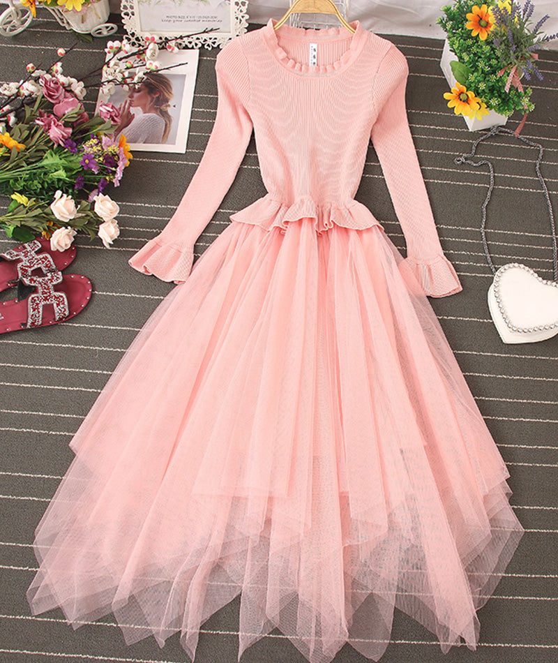 Lovely A line knitted tulle patchwork dress  204