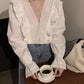 Weiße Langarmshirts mit V-Ausschnitt 257