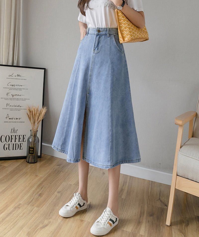 Simple A line denim skirt  3485