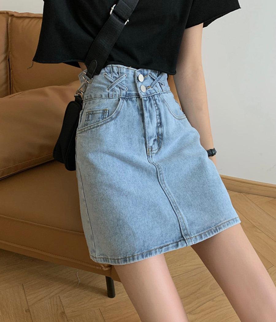 Cute denim skirt student denim skirt  3517