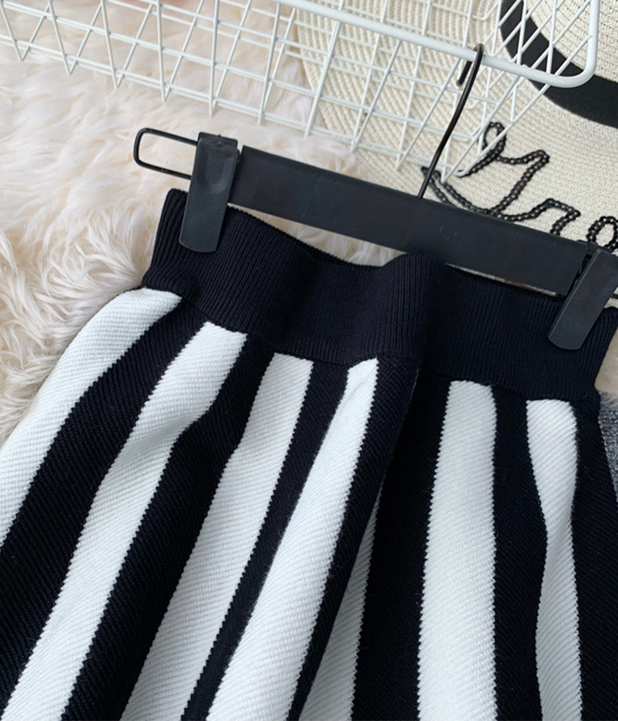 A line stripe skirt high-quality knitted skirt  3511