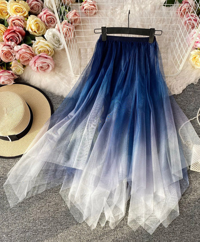 A line irregular tulle skirt gradient color skirt  3493