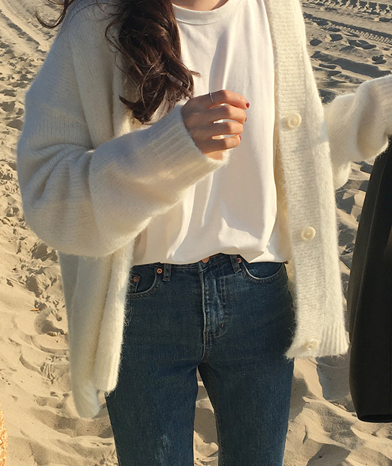 Manteau pull ample à col en V, manteau cardigan tricoté 151