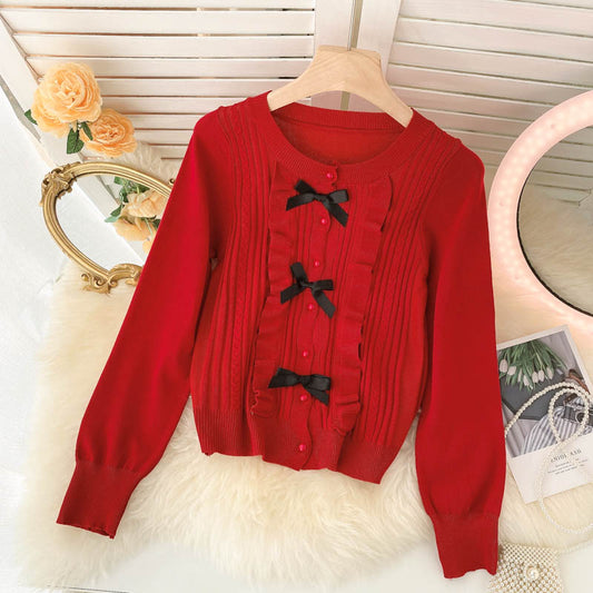 Lovely bow-knot long-sleeved cardigan sweater  138