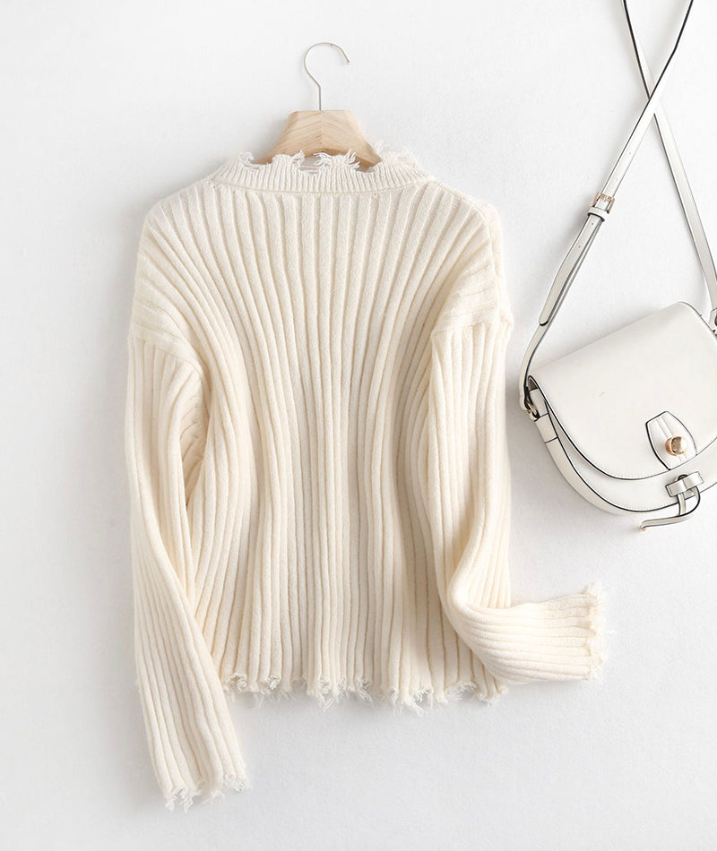 White fringed sweater white long-sleeved sweater top  110