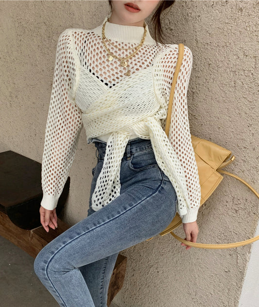 Sexy hollow high neck sweater long sleeve sweater  114