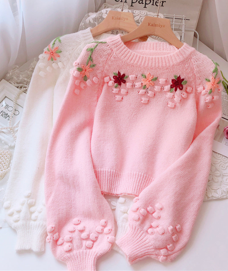 Sweet flowers long sleeve sweater  082