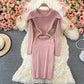 Age reducing sweet baby collar tight elastic knitted dress  2914