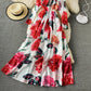 Robe élégante à col ras du cou avec imprimé rose français 3419