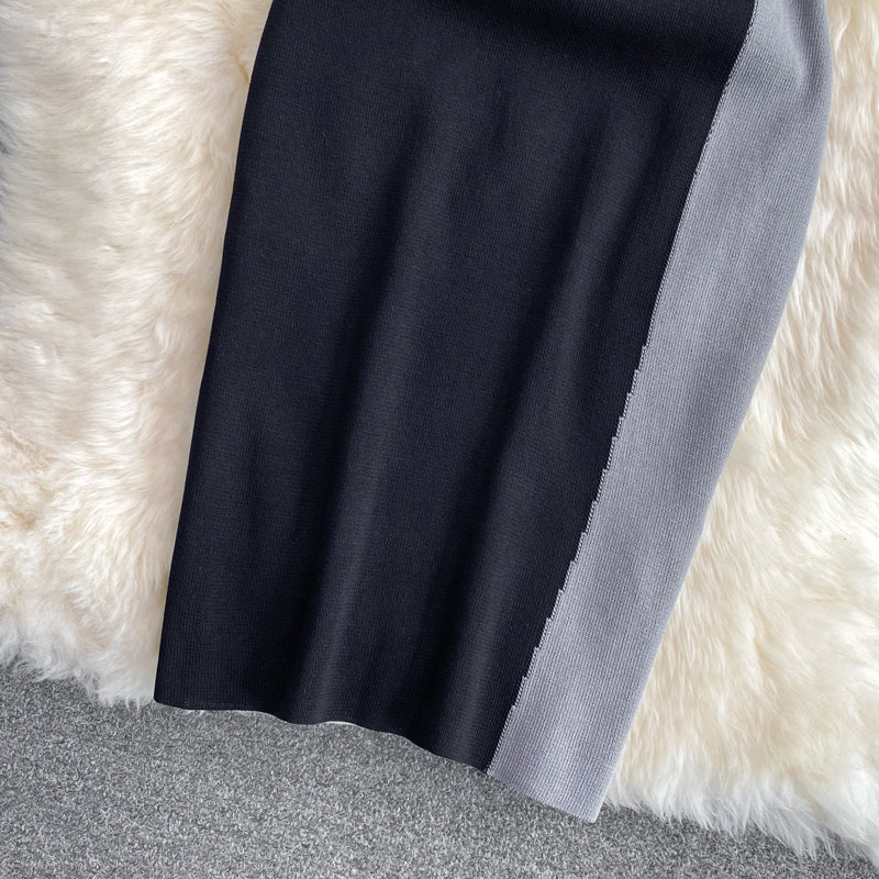 Jupe débardeur sexy contrastée slim élastique col V 2811