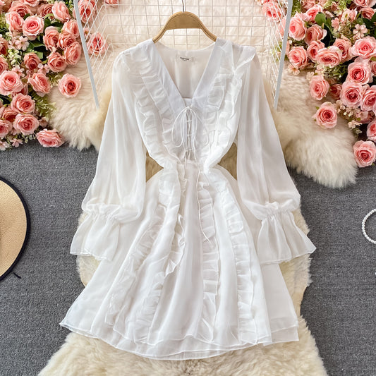 Long Sleeve Ruffle V-neck dress  3079