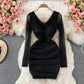 Sexy design, wrinkled and kinked waist, thin square collar and buttocks  2724