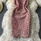 French Hepburn temperament Sequin Hip Wrap Dress  2752