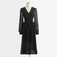 Dress V Neck Long Sleeve knee bottomed skirt pleated patchwork tea break skirt  2140