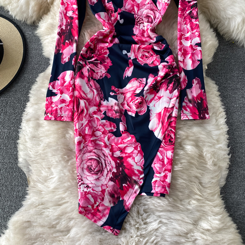 Robe portefeuille sexy imprimée à imprimé irrégulier, jupe mi-longue 3417