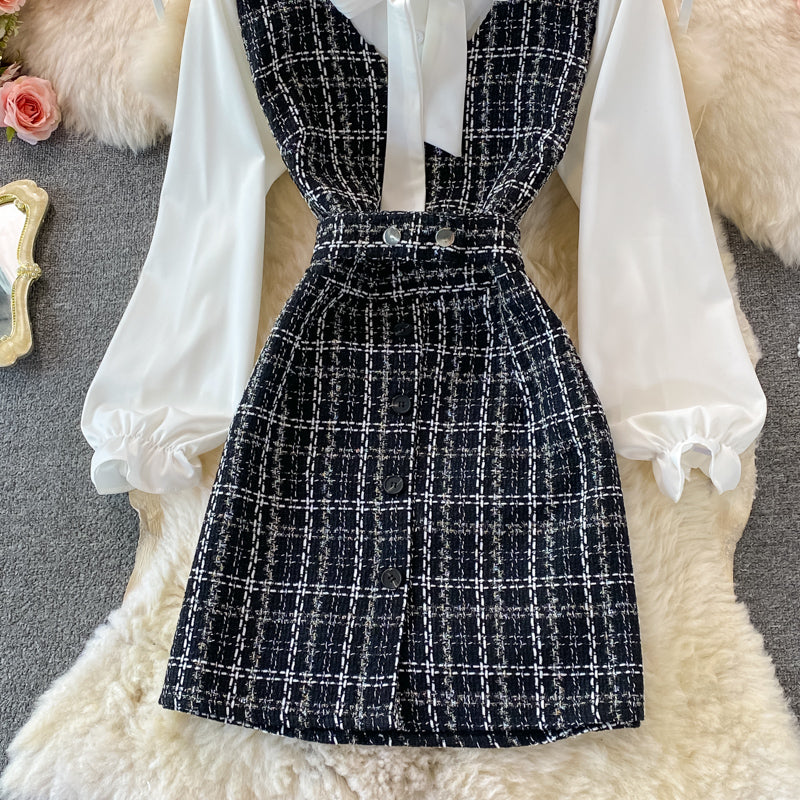 Celebrity temperament V-neck vest vest skirt white shirt  2869