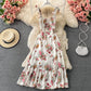 Robe à volants mi-longue à motif floral avec nœud papillon 3316
