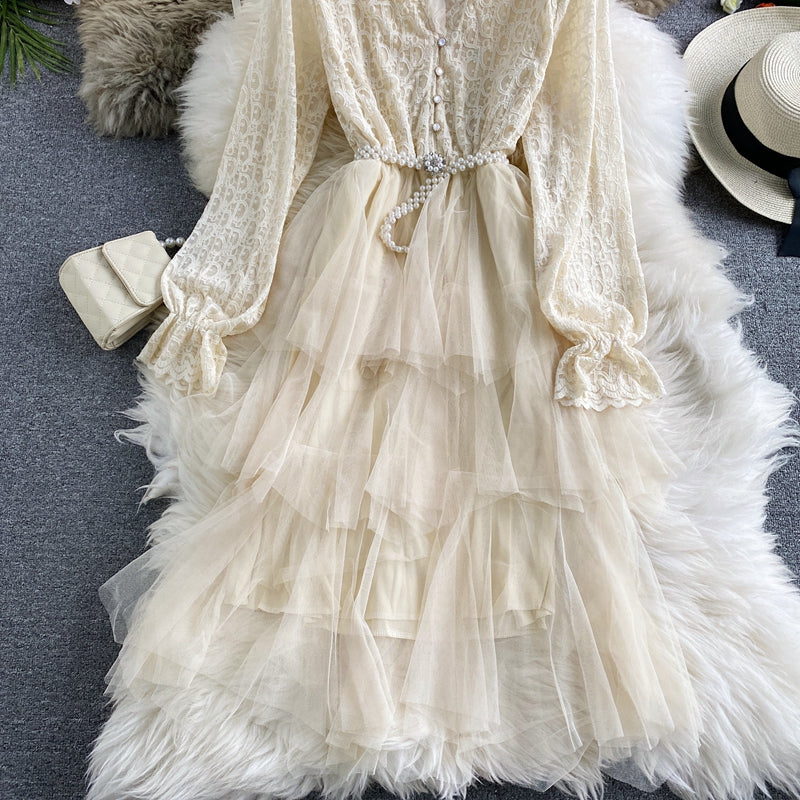 Robe jupe patchwork en dentelle à volants en maille 3282