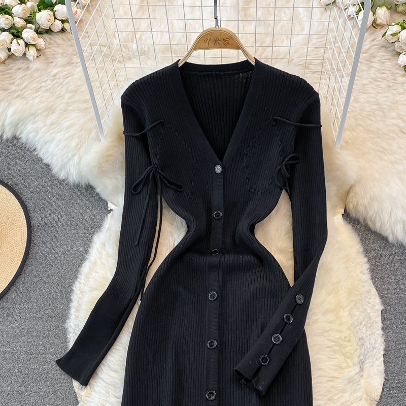 Robe en tricot à col en V de célébrité de la mode 3380