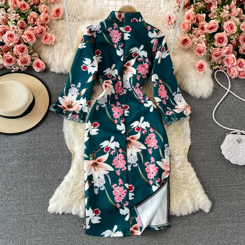 Robe à col montant en dentelle cheongsam fendue 3244
