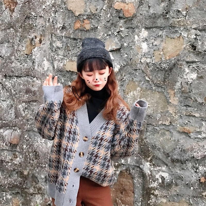 Nouveau style, pull bleu ciel et nuage blanc, cardigan ample étudiant 1423