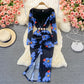 Robe portefeuille élastique sexy à col en V et imprimé 3248
